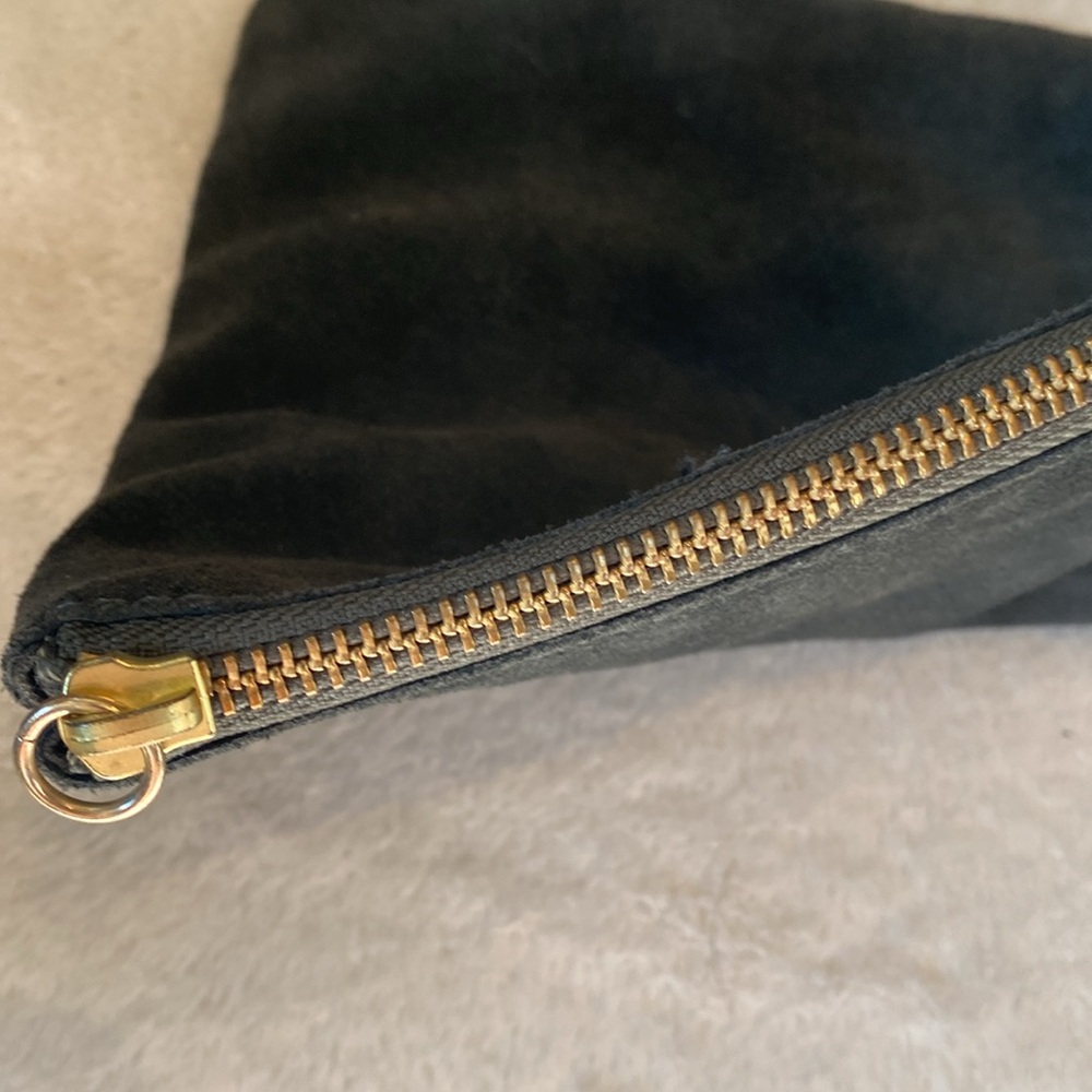 Moss Copenhagen dark gray suede zippered pouch 11 x 8